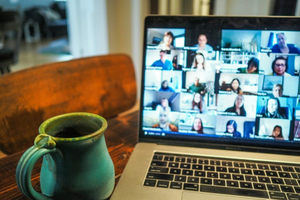 macbook pro displaying group of people